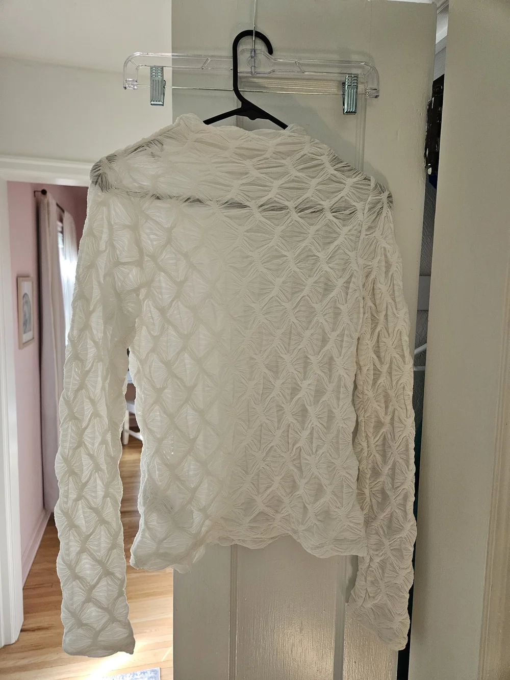 Anthropologie Ivory Textured Mesh Long-Sleeve Top